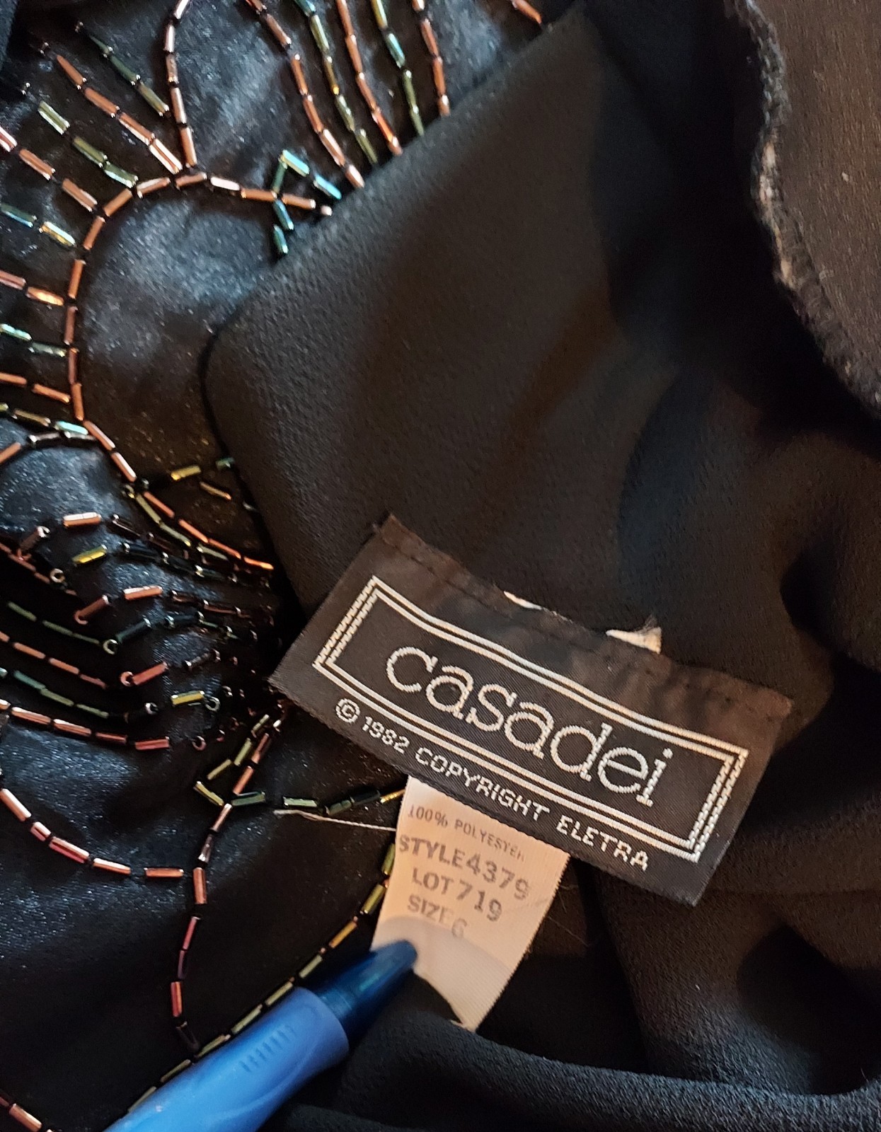Vintage Casadei Black Beaded Ruched Asymmetrical Hem Wrap Cocktail Party Dress 6