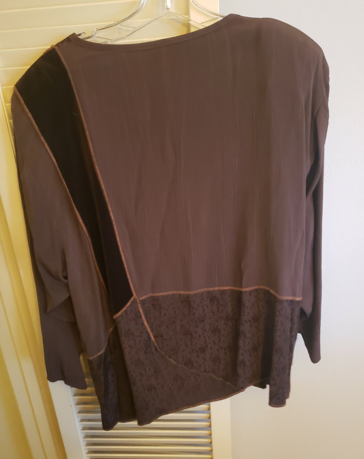 VTG Spencer Alexis Chocolate Brown Patchwork L/S Top Sz 2X Art Lagenlook Boho