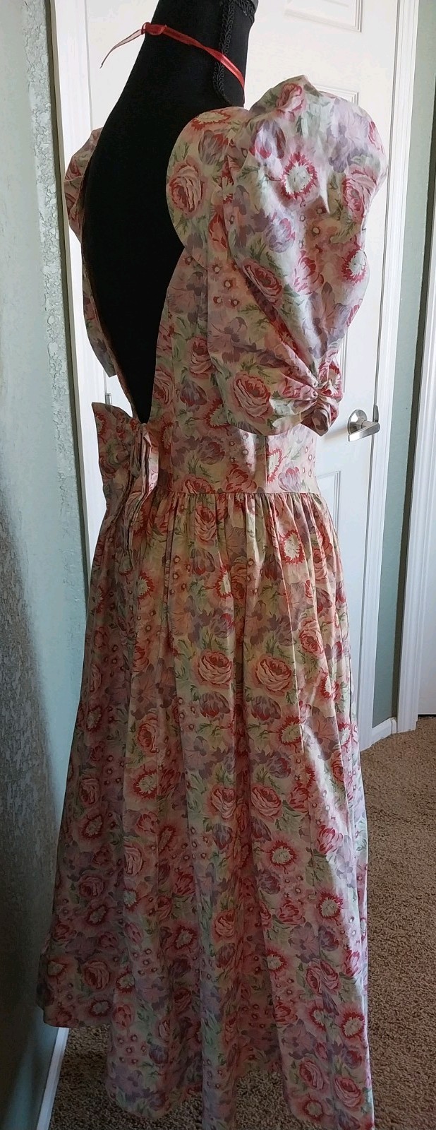 Vtg 1980s Laura Ashley Cottage-core Romantic Puff Sleeve Large Bow Tea Dress