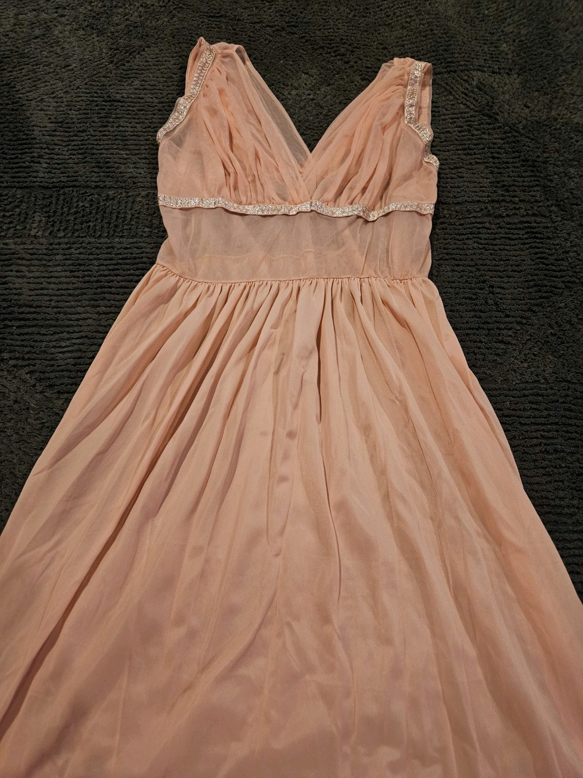 Vintage peach blush pink chiffon nightgown goddess aesthetic empire waistband M