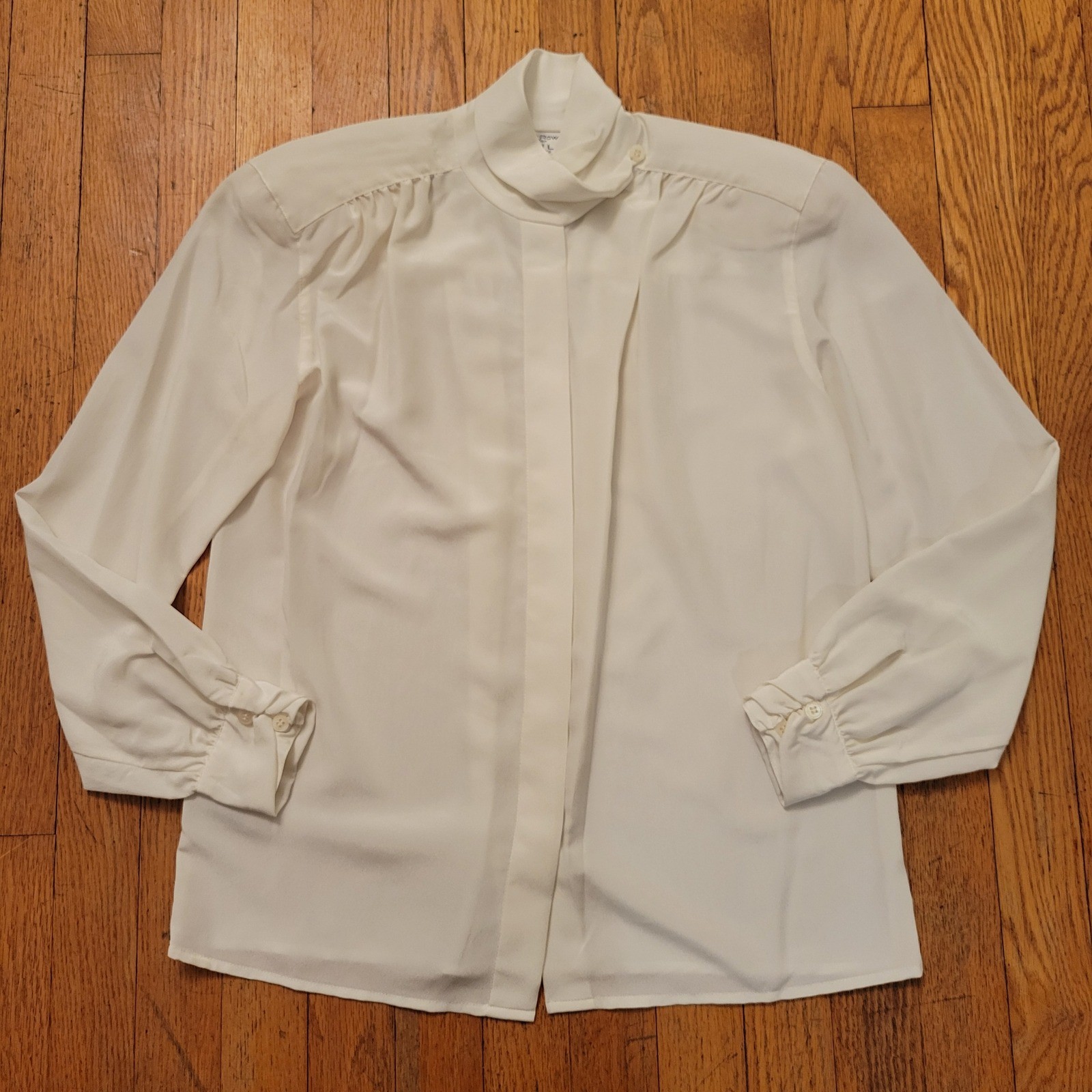 Rena Rowan Saville Petite Cream High Neck Blouse Vintage 6 Ivory Cottage Granny
