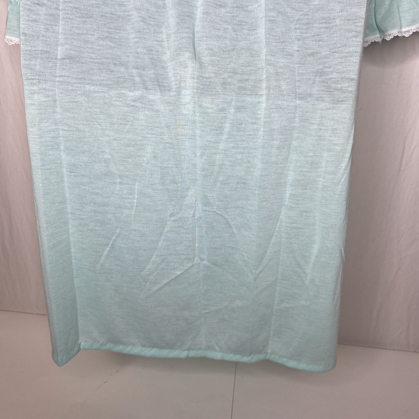 Cinejour Nightgown Ruffles Button Up Long Sleeve M USA Polyester Mint Green