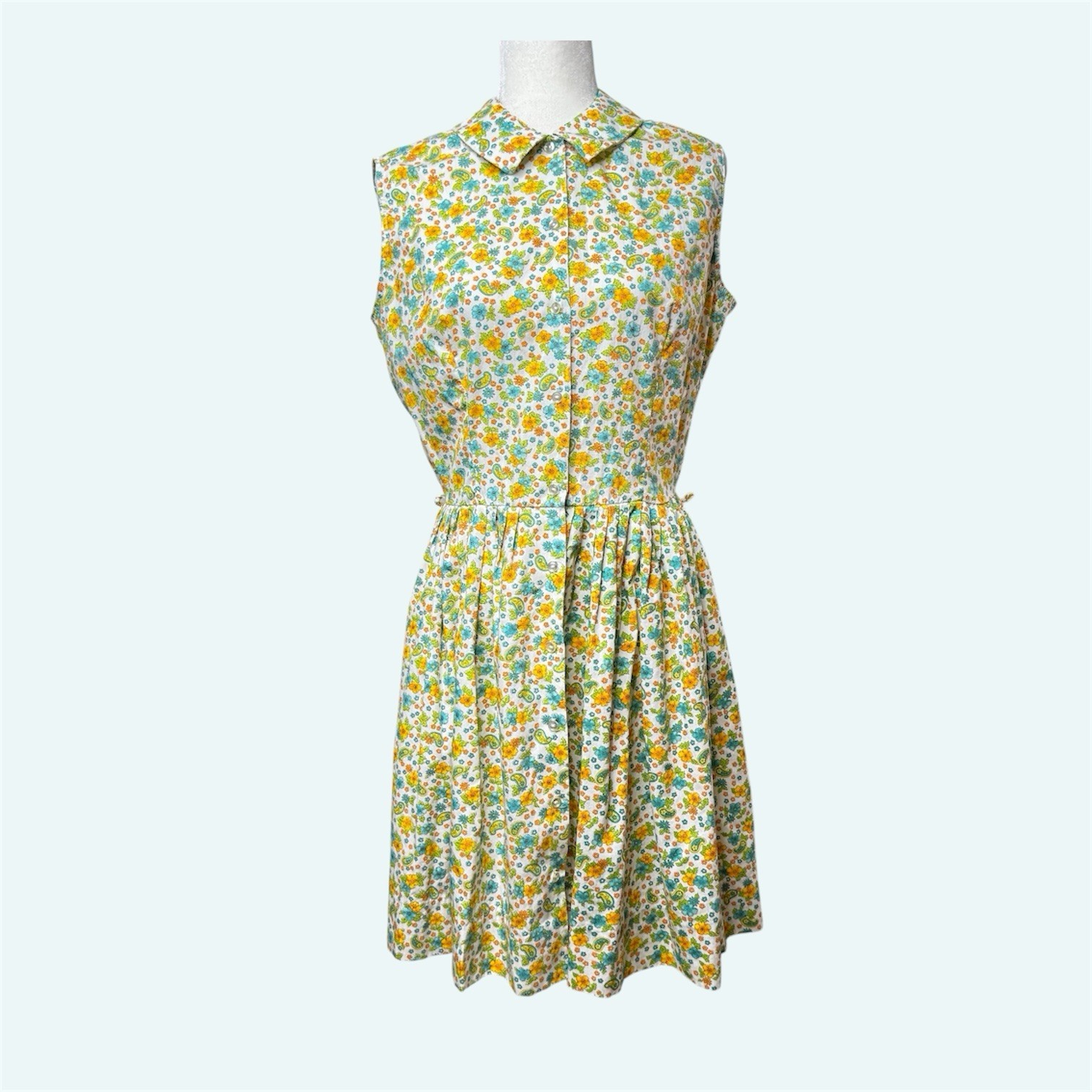 VTG 60s Never Needs Ironing Floral Paisley Dress Sleeveless Sz 18 (Modern Large)