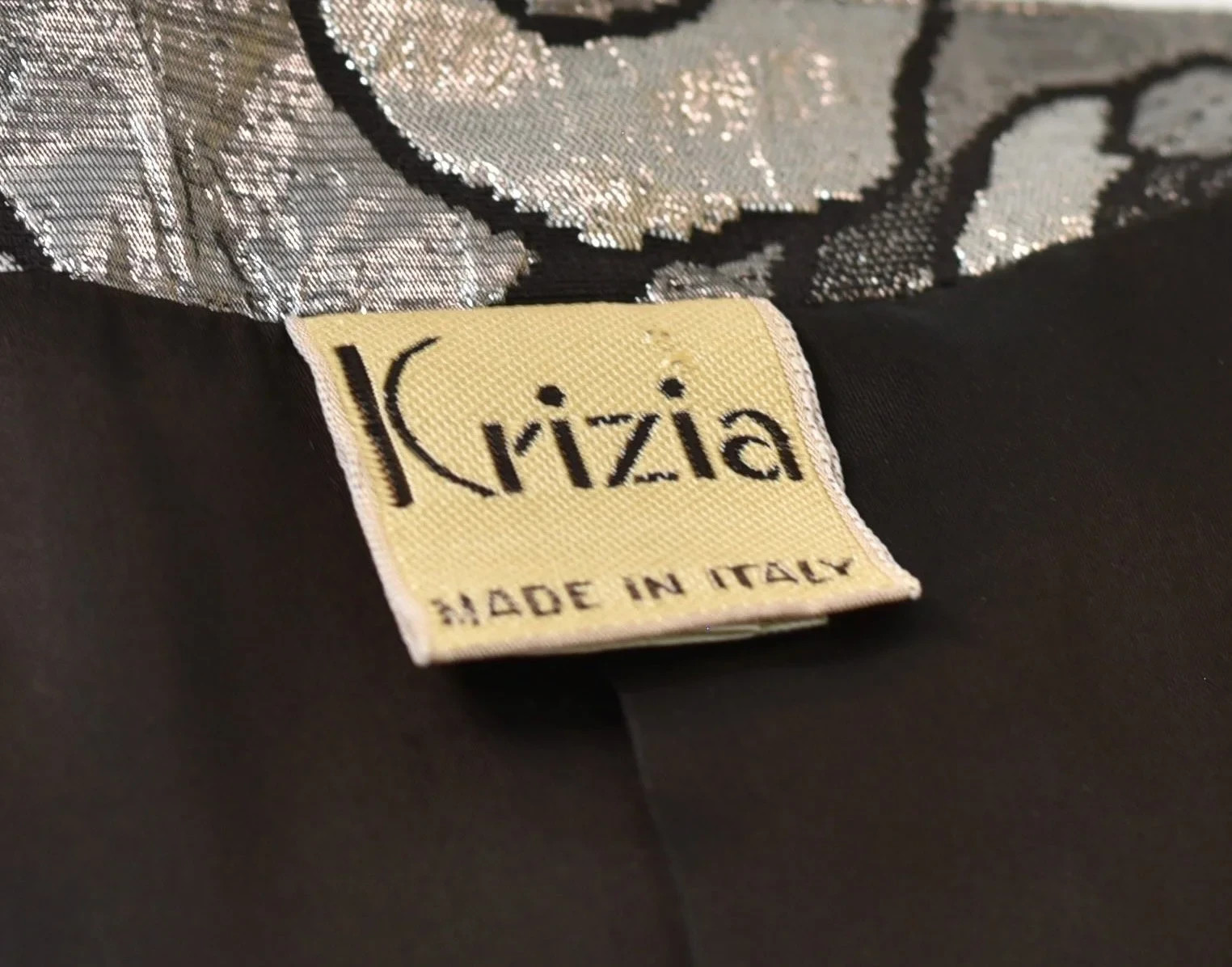 Vintage 1980s Krizia Metallic Silver Black Floral Lurex Blend Jacket Blazer