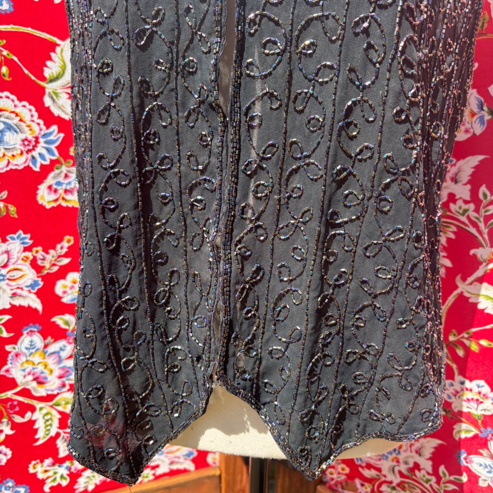 Vintage 90’s 100% Silk Beaded Whimsigoth Western Glam Oversized Vest