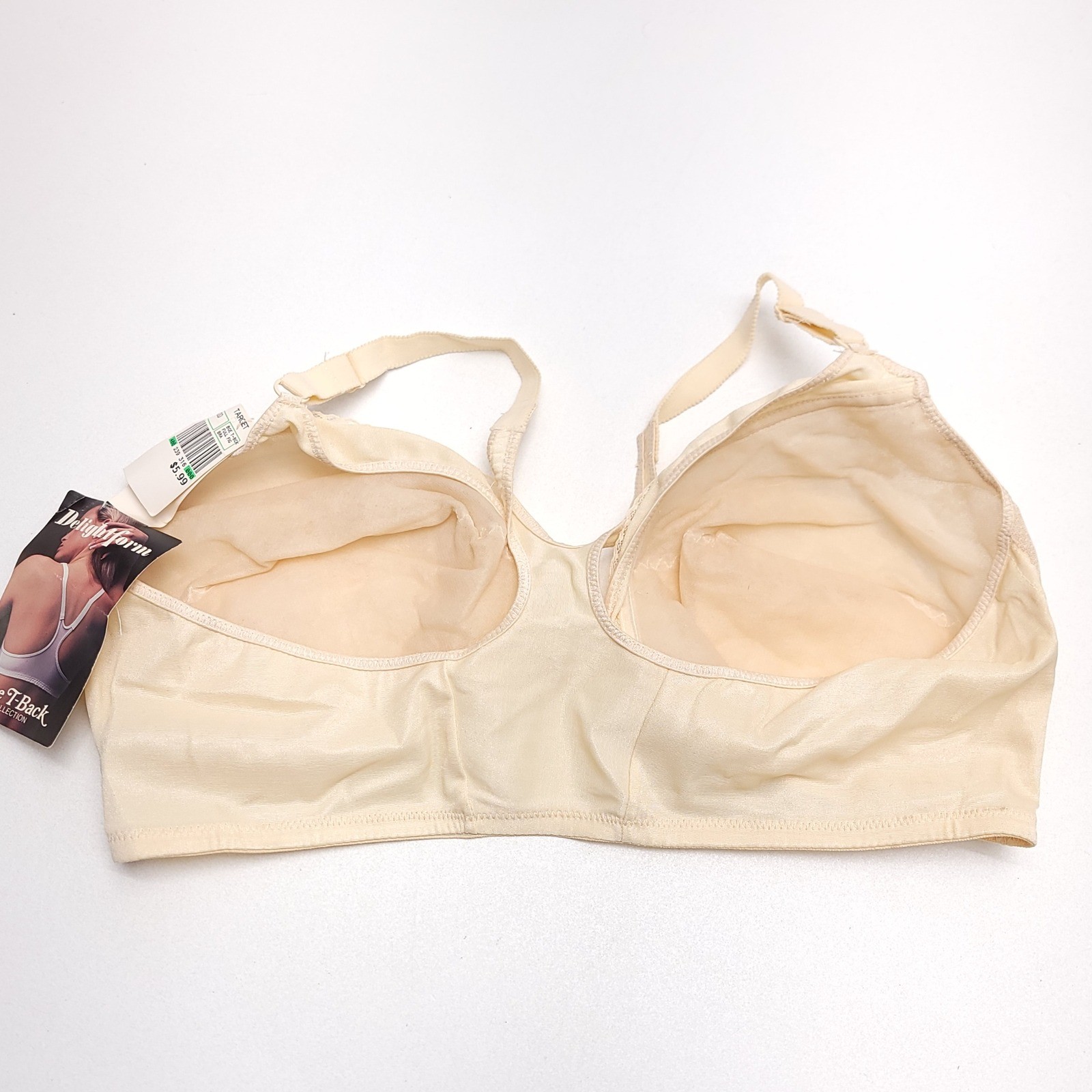 Delightform Vintage T-Back Front Clasp Bra Beige Lace Trim Size 40D NWT