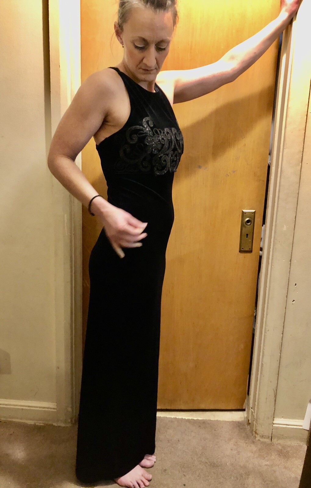 Sz 7/8 Vintage Y2K 1990s Style Maurice’s Black Velvet Halter Dress w Glitter