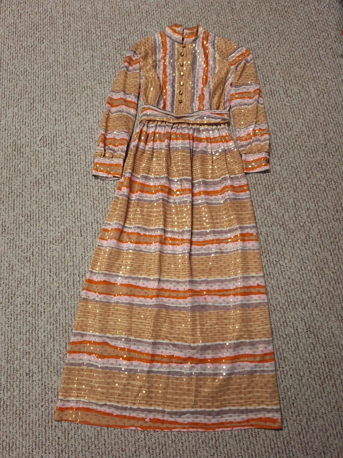 Vintage 70s 80s Manford Metallic Striped Maxi Womens Dress Art Disco Boho Chic