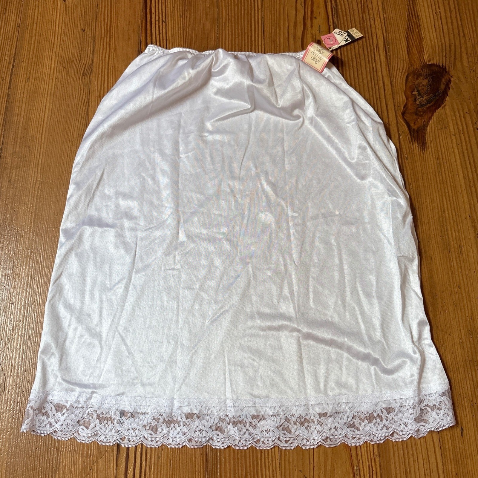 Vintage Half Slip Women White Lace Trim Anti Cling Lingerie SIZE L