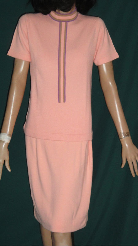 Vintage Salmon Pink Orlon Outfit Set Suit Full Fashioned 36 ***