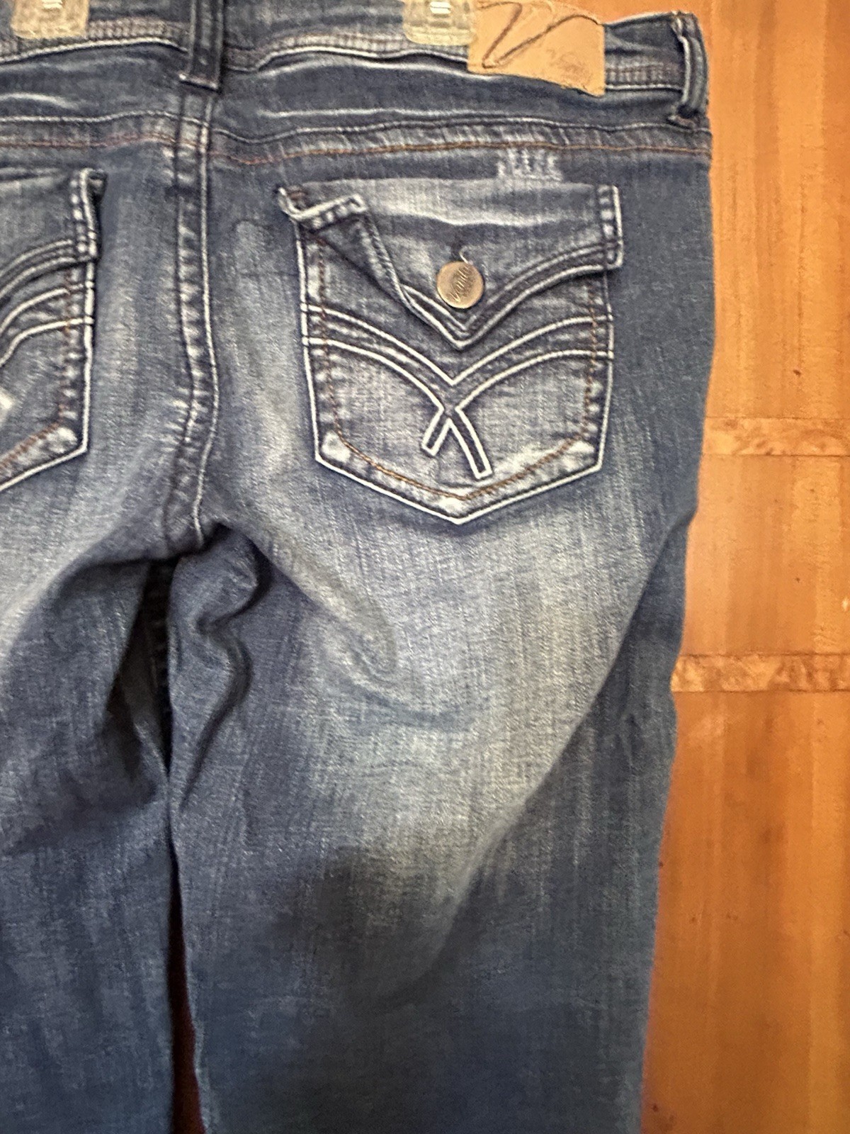 VTG Y2K Vanity Flair Leg Jeans 30 W 35 L Low Rise Pocket Button Flap Grunge