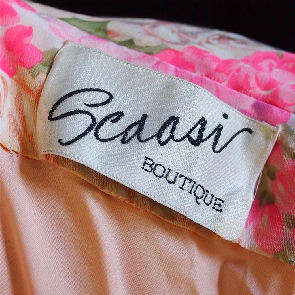 SCAASI BOUTIQUE Vintage 80s Does 50s Floral Off Shoulder Full Skirt Party Dress
