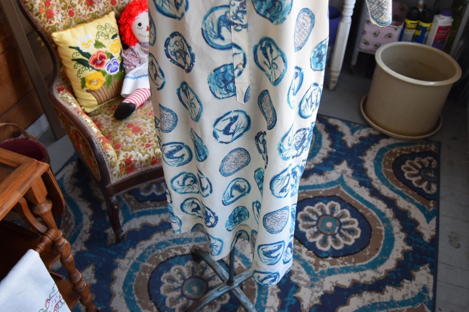 Vintage 1960s Lady Bayard House Dress Midi Blue White Stag Size Large