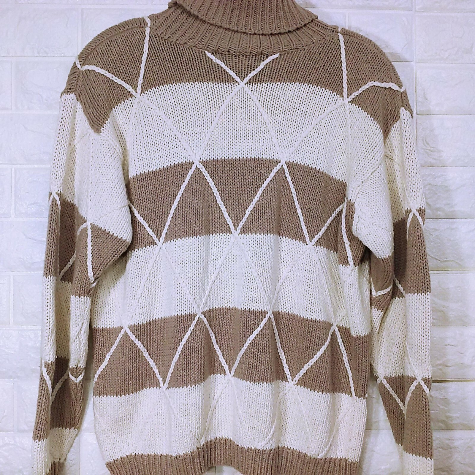 Vtg 80’s MILANO Sweater Turtleneck Sz-Med Slouchy Oversize Diamond Knit Stripe
