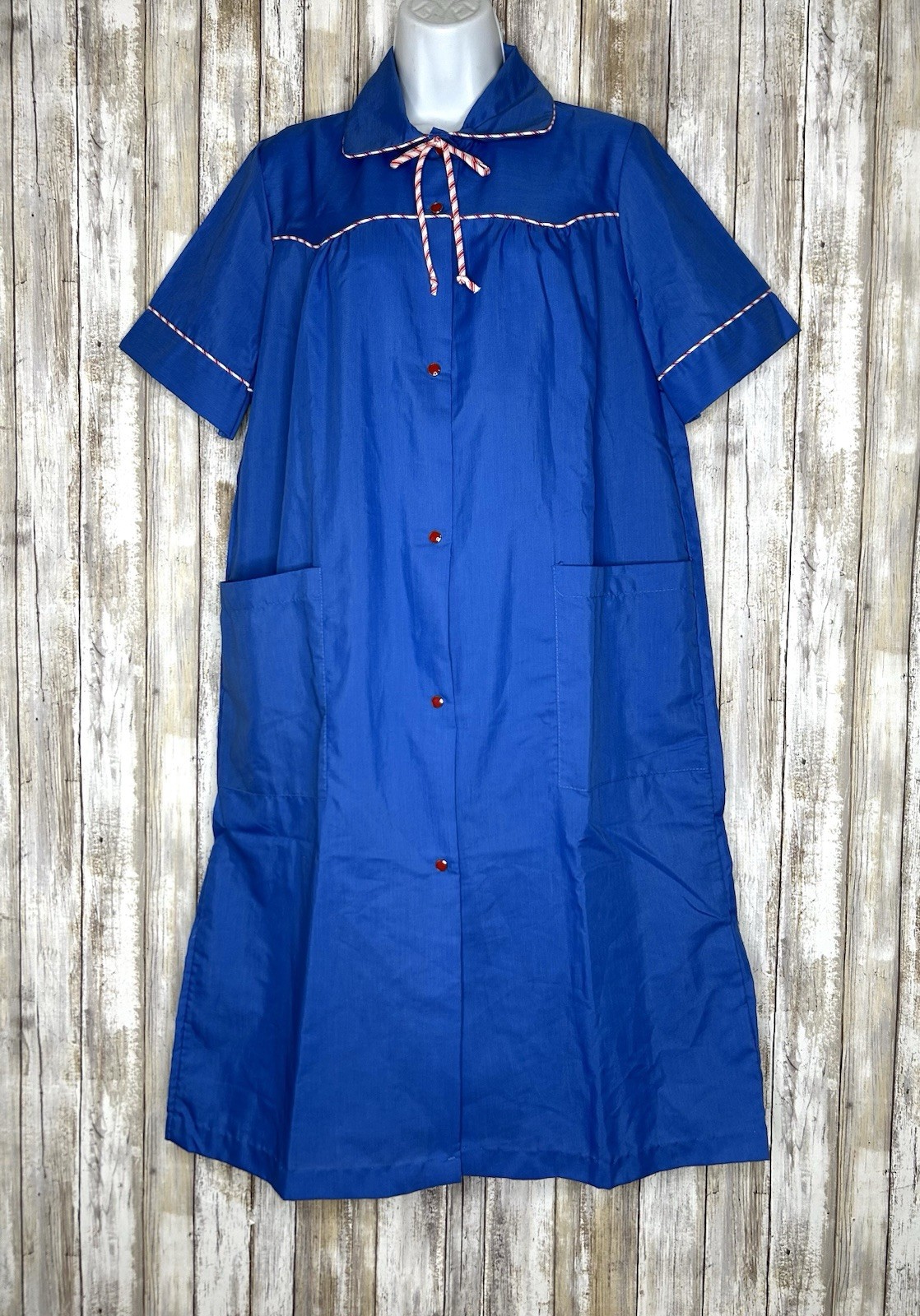 Vintage Sears/ Comfort Coat House Coat Robe Blue Snap Short Sleeve Medium