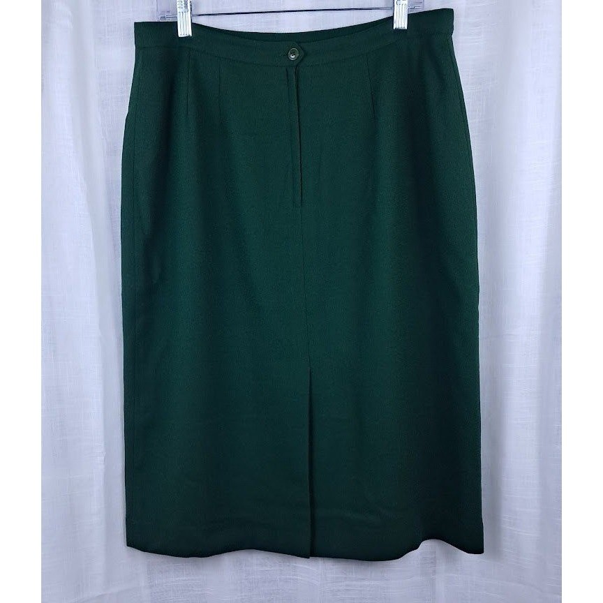 Sassco 16 Vintage 80s Forest Green 100% Wool Pencil Midi Skirt Back Vent Lined