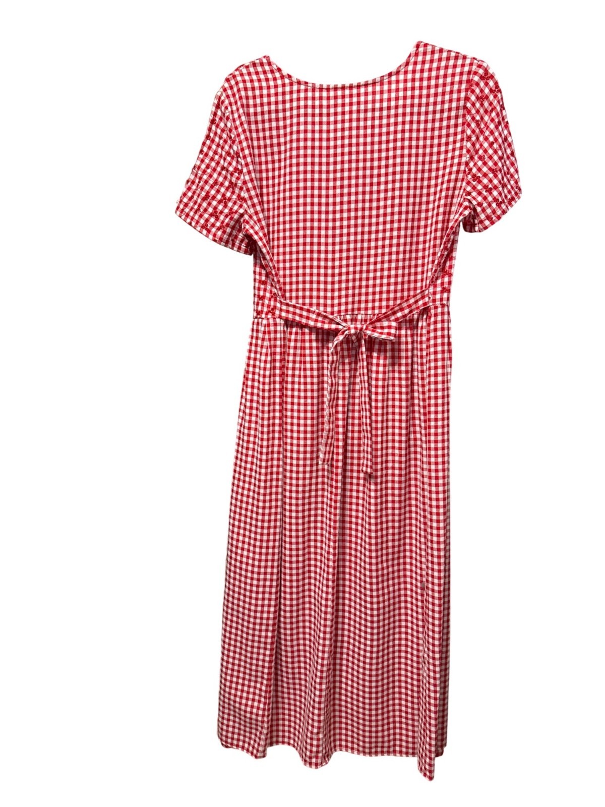 Vintage KDK Designs Red & White Gingham Midi Dress With Embroidered Size 8