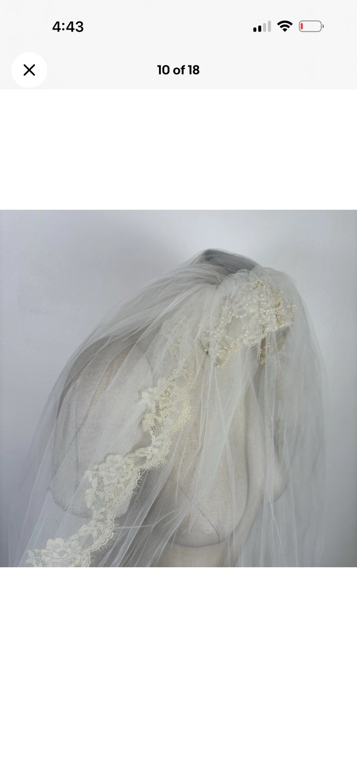 VTG 60s 70s Lace & Pearl Bridal Veil Juliet Cap Style Ivory Alencon Lace Tulle