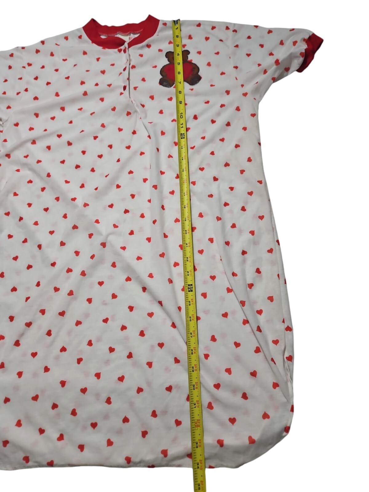 Vtg 1980s Teddy Bear & Hearts Nightgown Single Stitch Sleep Shirt Union Made USA