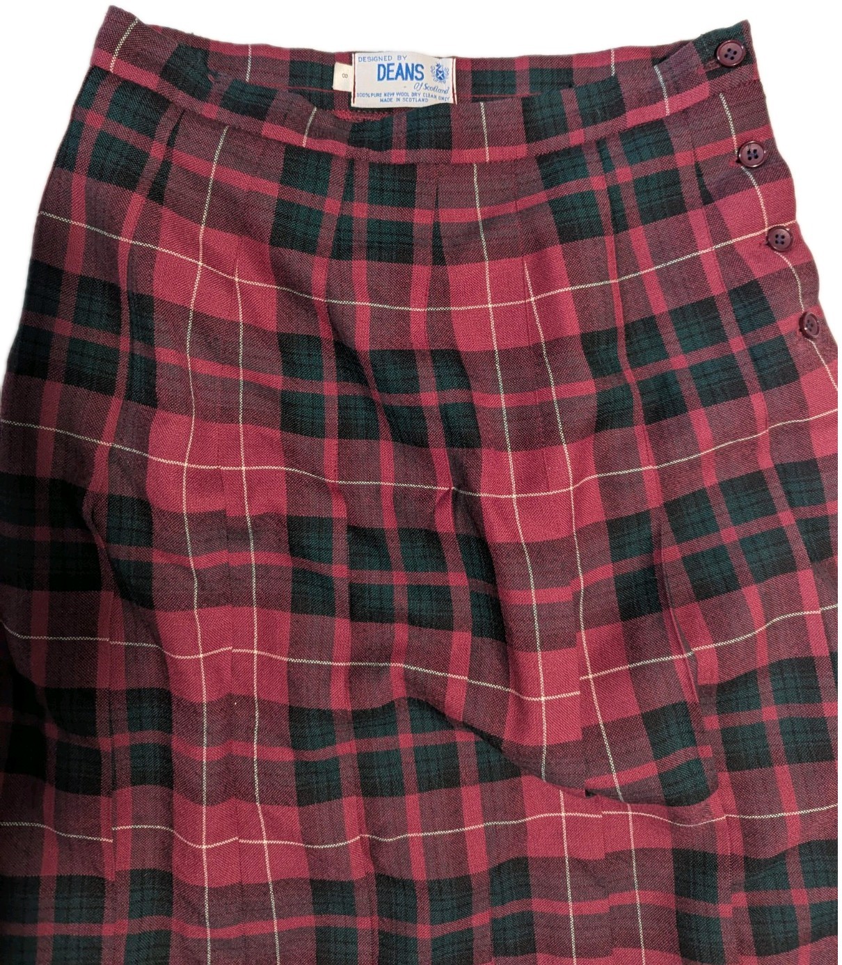 VTG Dean’s Of Scotland Women’s Red/Green Tartan Plaid Pleated Midi Skirt 28″x32″
