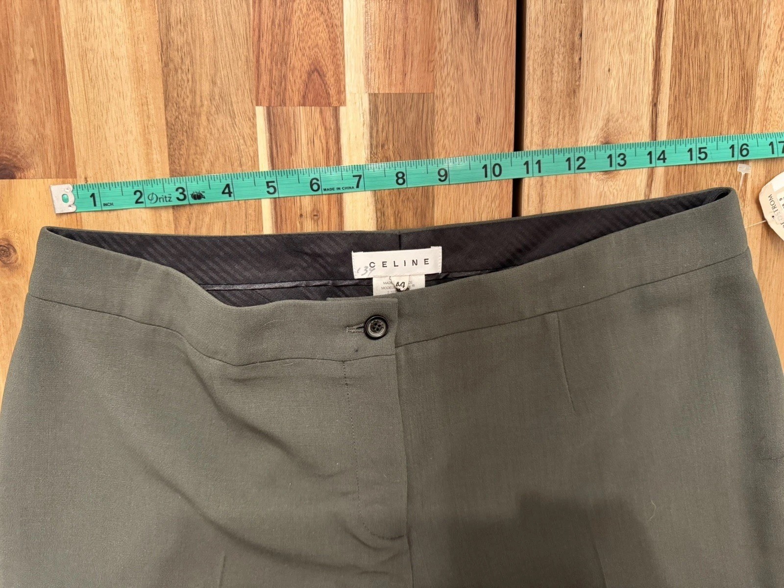 deadstock vintage Celine Pants Office Formal Olive Green 44 Waist 32 in