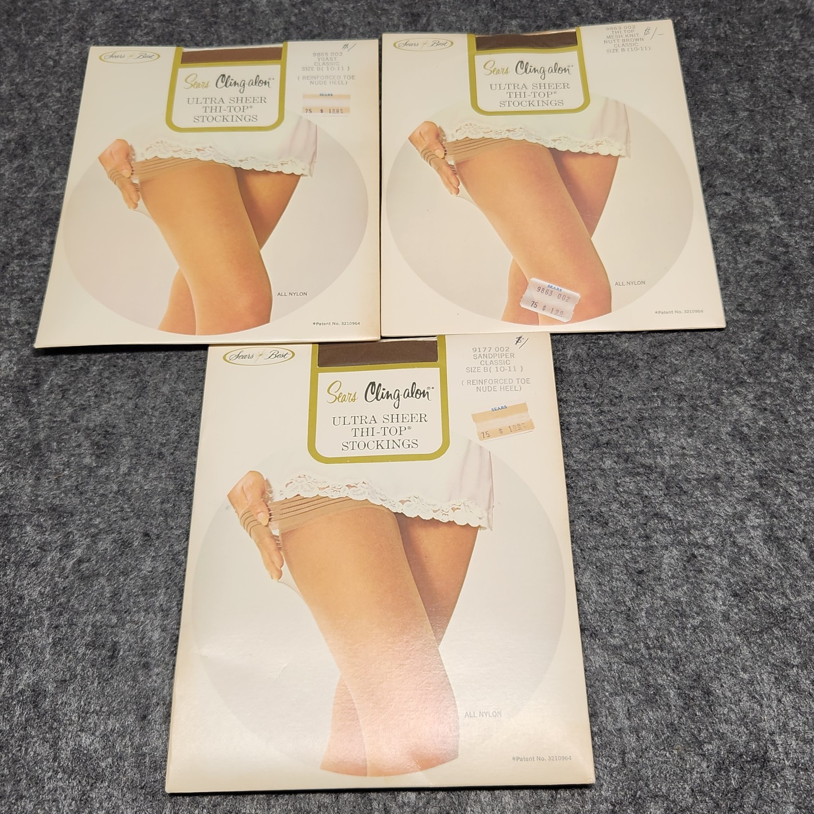 VTG Sears Cling-alon Ultra Sheer Thi-Top Stockings Hosiery Pantyhose B Lot 3 NOS