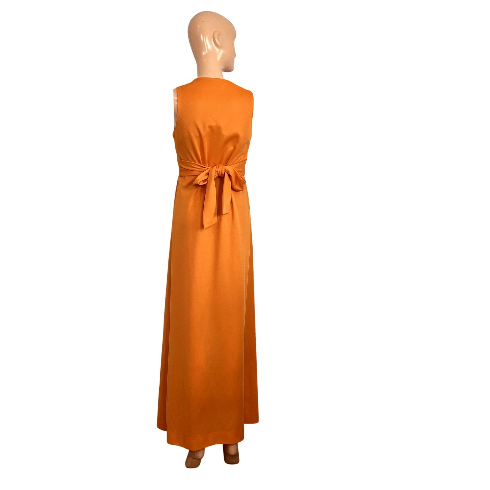 VTG 70s Toni Todd Orange Maxi Dress S Double Knit Polyester Faux Wrap Belted