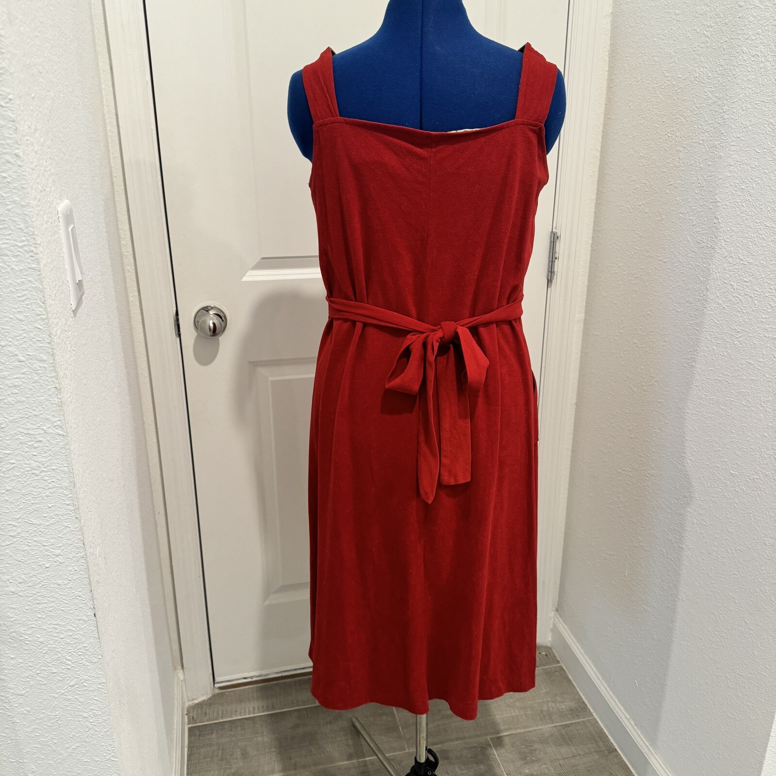 Vintage Women’s Red Overall Dress Cottagecore Size large Pockets M/L