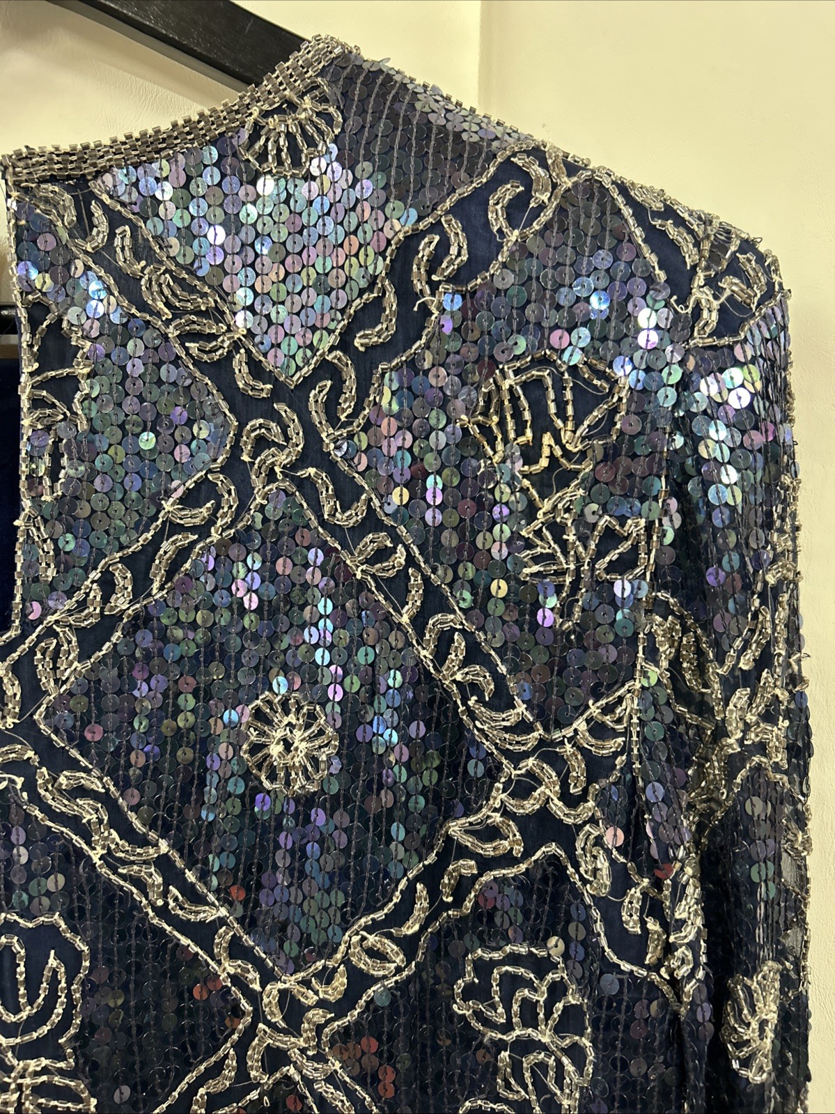 GLAM 80s Vintage I. Magnin Silk Party Cocktail Evening Top XS Shiny Beaded Hand