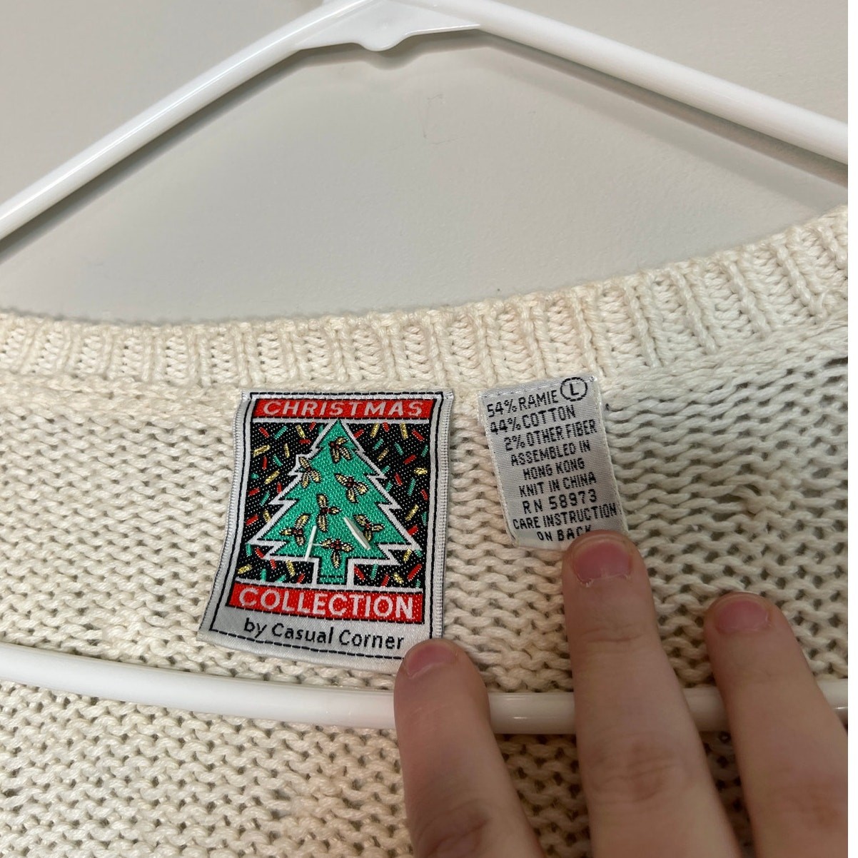 1980s Casual Corner Christmas Patchwork Ornaments Holly Jingle Bells Cardigan L