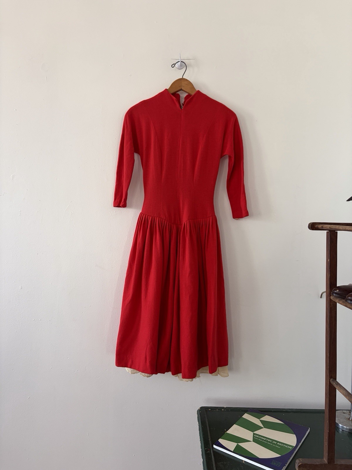 50s 40s Wool Basque Drop Waist Princess Seam Winter Day Dress Midi Full Skirt XS