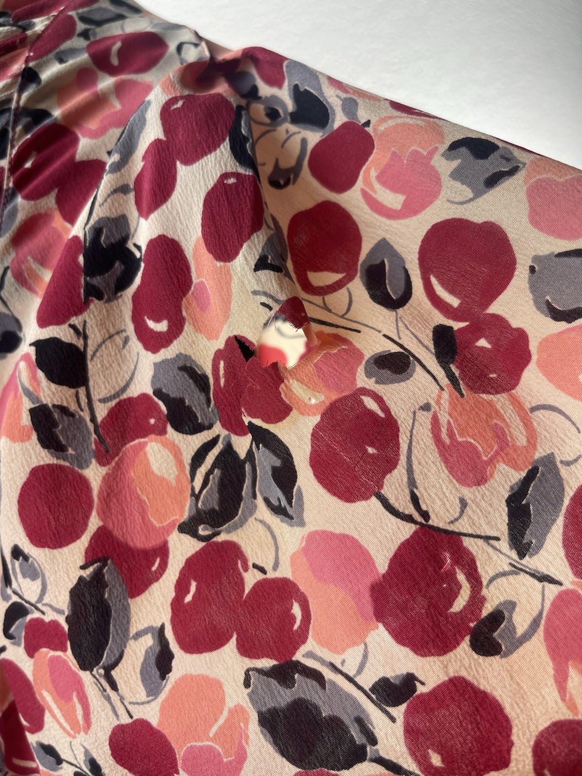 Vintage l 30s L Novelty Cherry Print Rayon Blouse Dress Fabric Remnant Repurpose