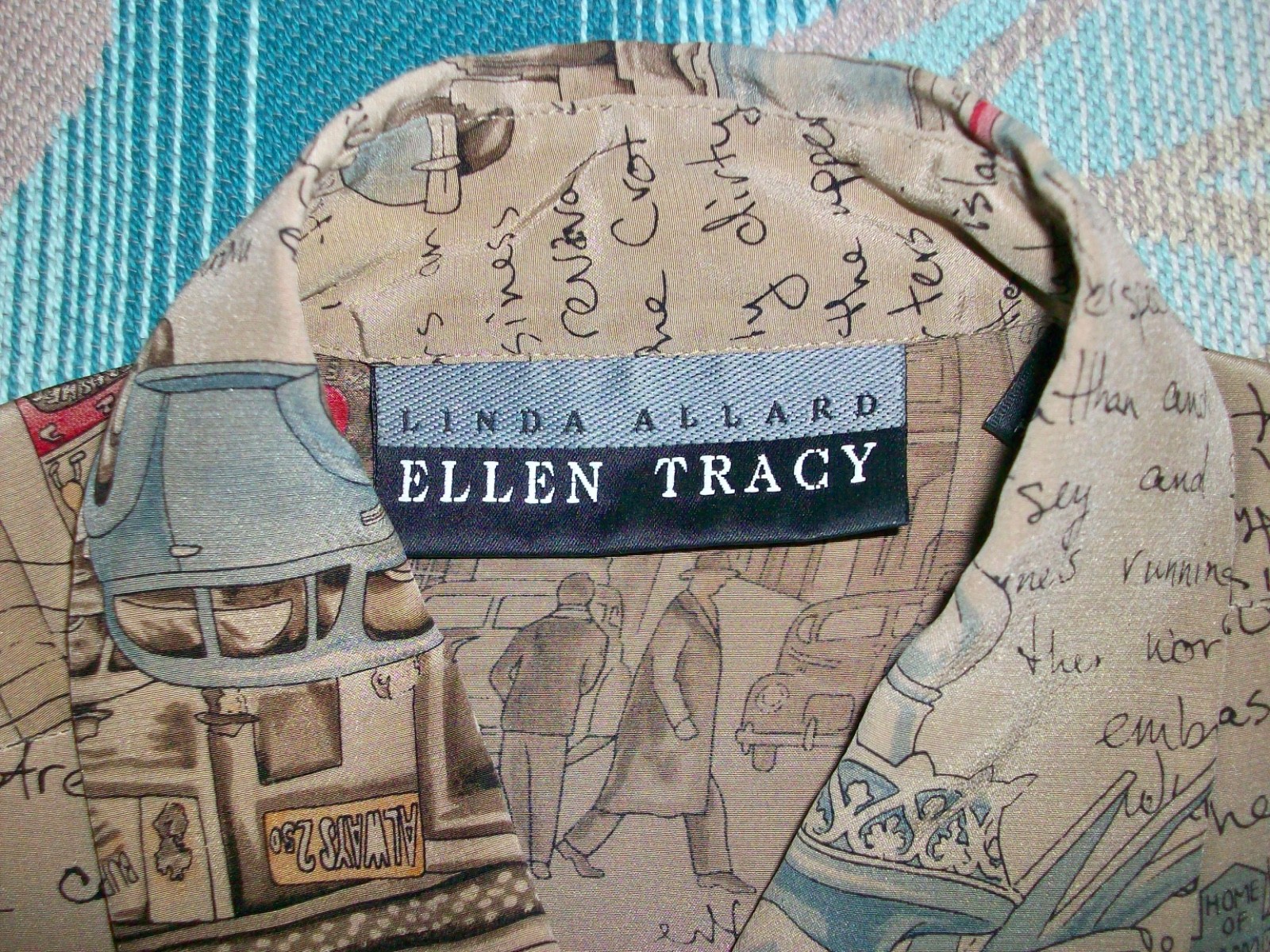 ⭐️ Vintage ELLEN TRACY 100% Silk 30’s New York City Print Loose Blouse Shirt 6