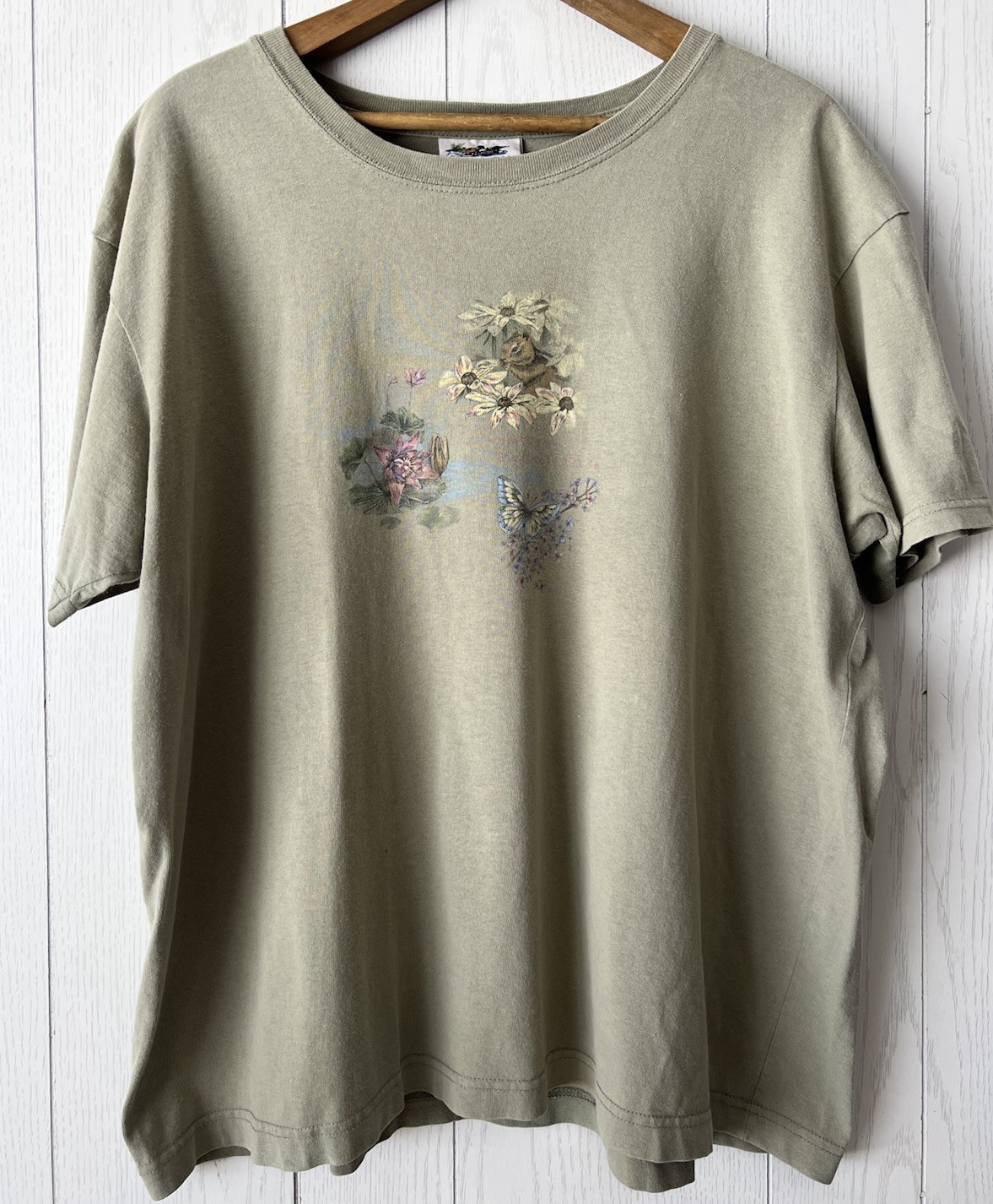 Vintage Northern Reflections Sage Green T-shirt Flowers Outdoors Boxy XL