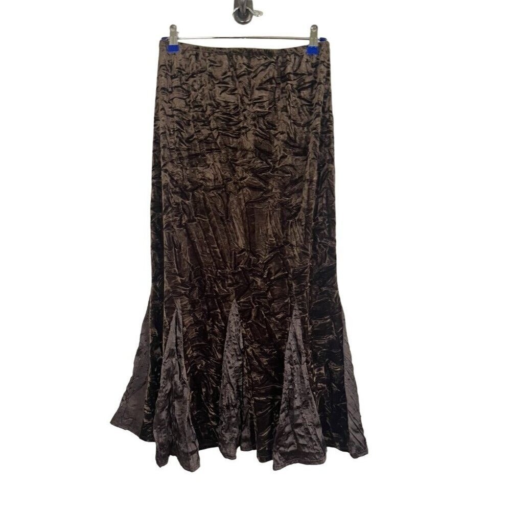 Retro Velvet Sequin Maxi Skirt S Brown Indie Hippie Concert Western Boho Chic