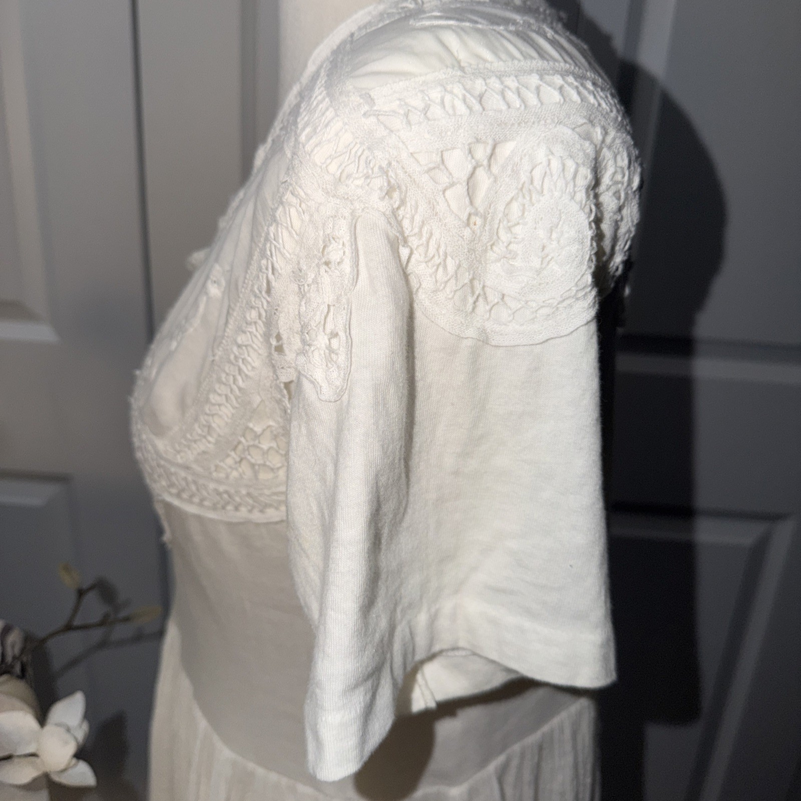 80’s Vtg Prairie Victorian Cottage Core Yolk Lace Maxi Dress Size Small USA S