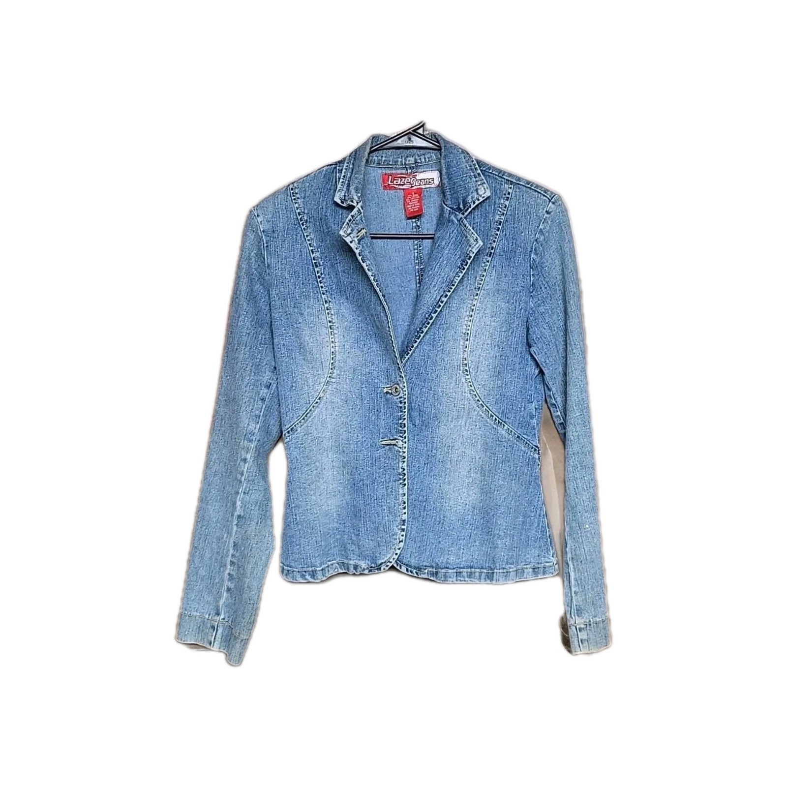 Lazer Jean Jacke 3 Button Front Size S- 24 in chest, Distressed Crop Top Blazer