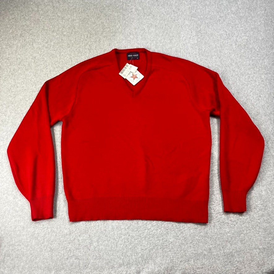 Vintage 80s Pine State Sweater Mens XL Red Acrylic Made in USA Macys Tags