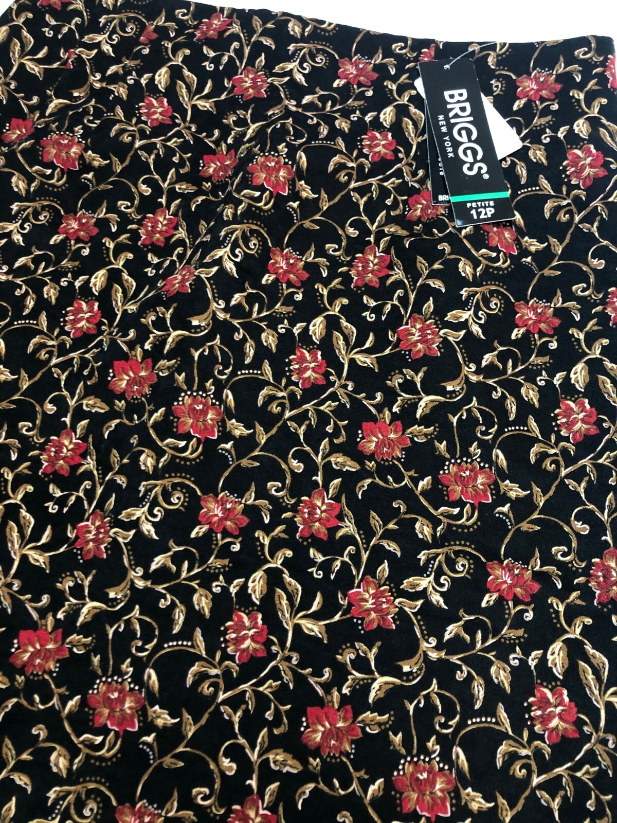 BRIGGS High Waisted Midi Skirt 12P NWT Black Floral Cottagecore Hippie 90s