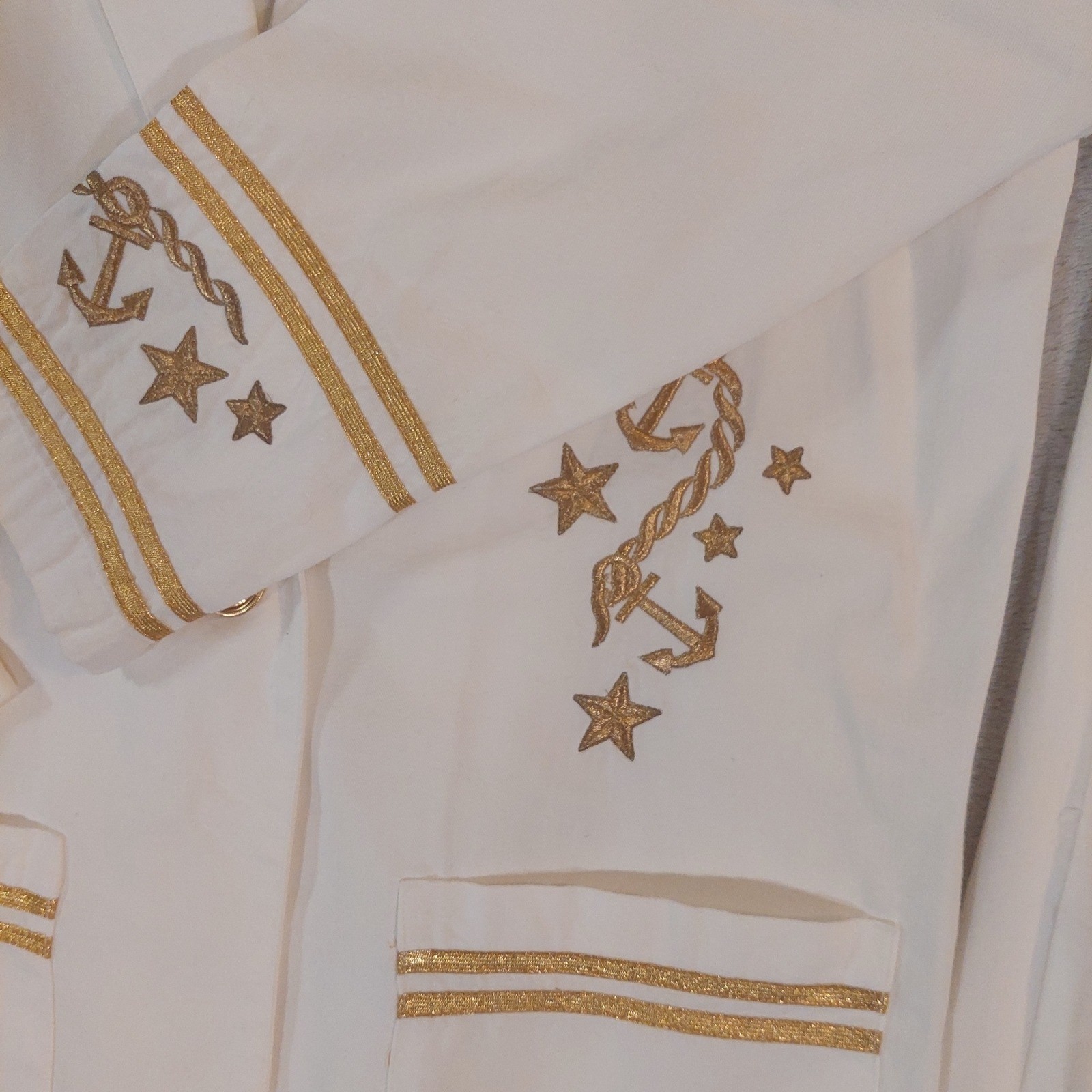 Renata B Nautical Blazer Pant Set Womens 12T White Gold Anchor Star Vintage 80s