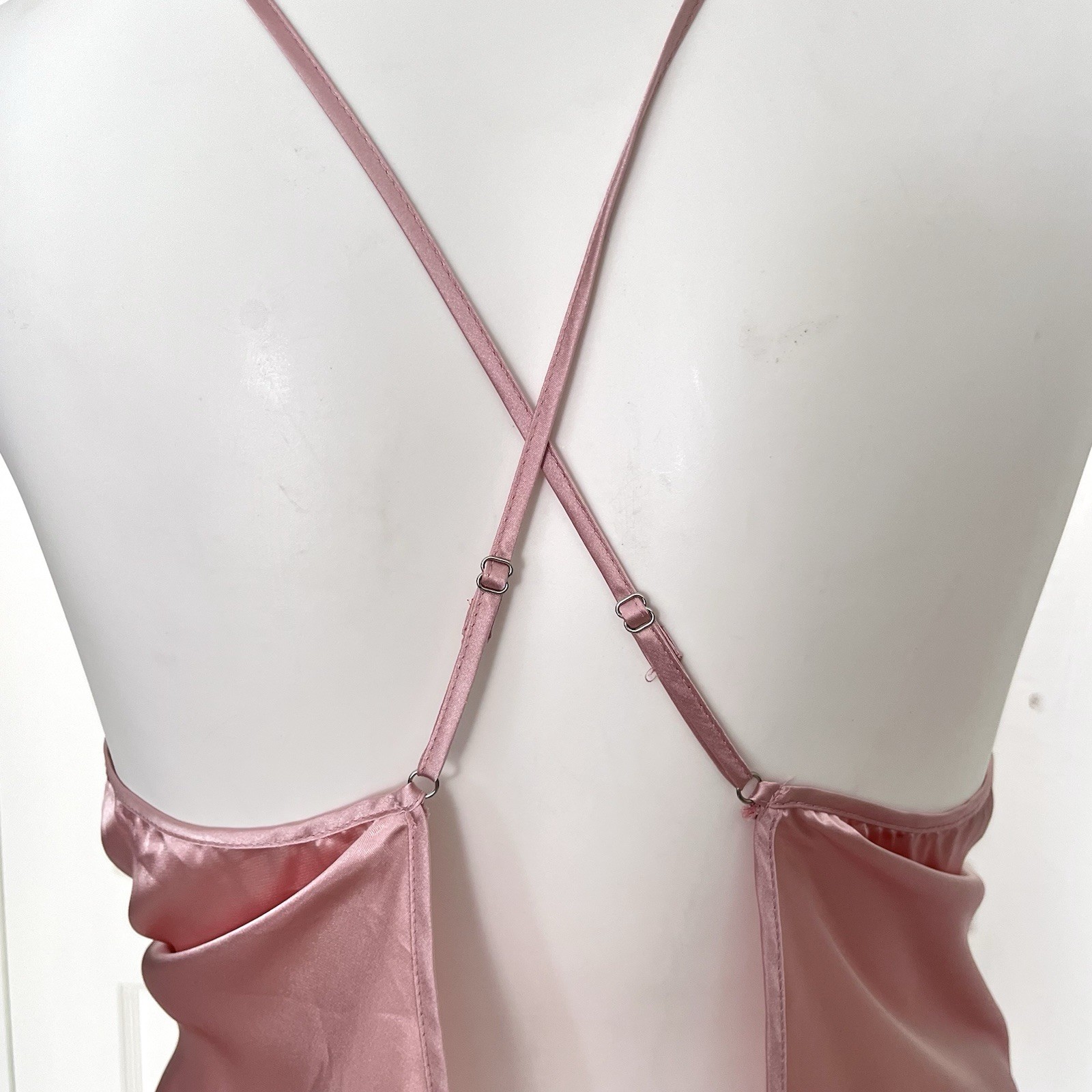 Pink Satin Baby Doll Nightie Lace Open Back Sexy Coquette Fairy Sz 3XL Curvy