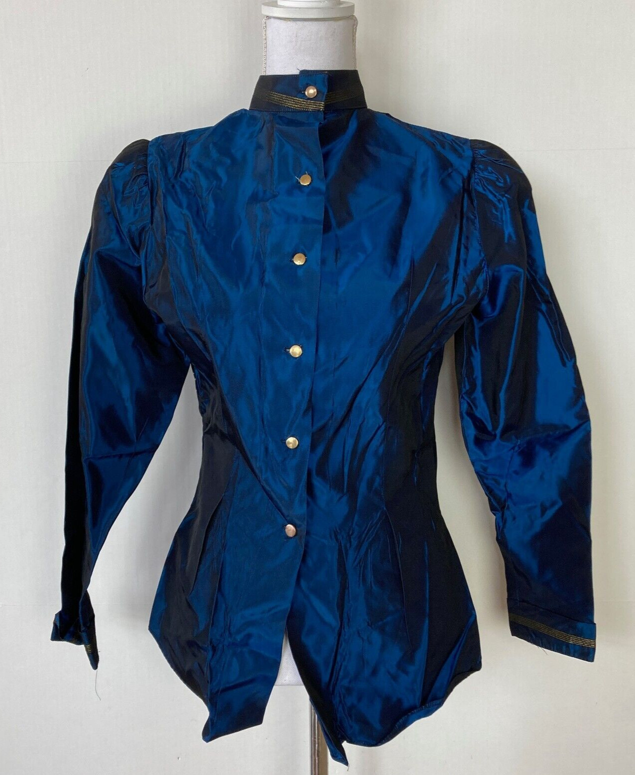 Vintage KARMAN Western Blue Metallic Shirt Top Womens Sz 9/10 Majorette Band