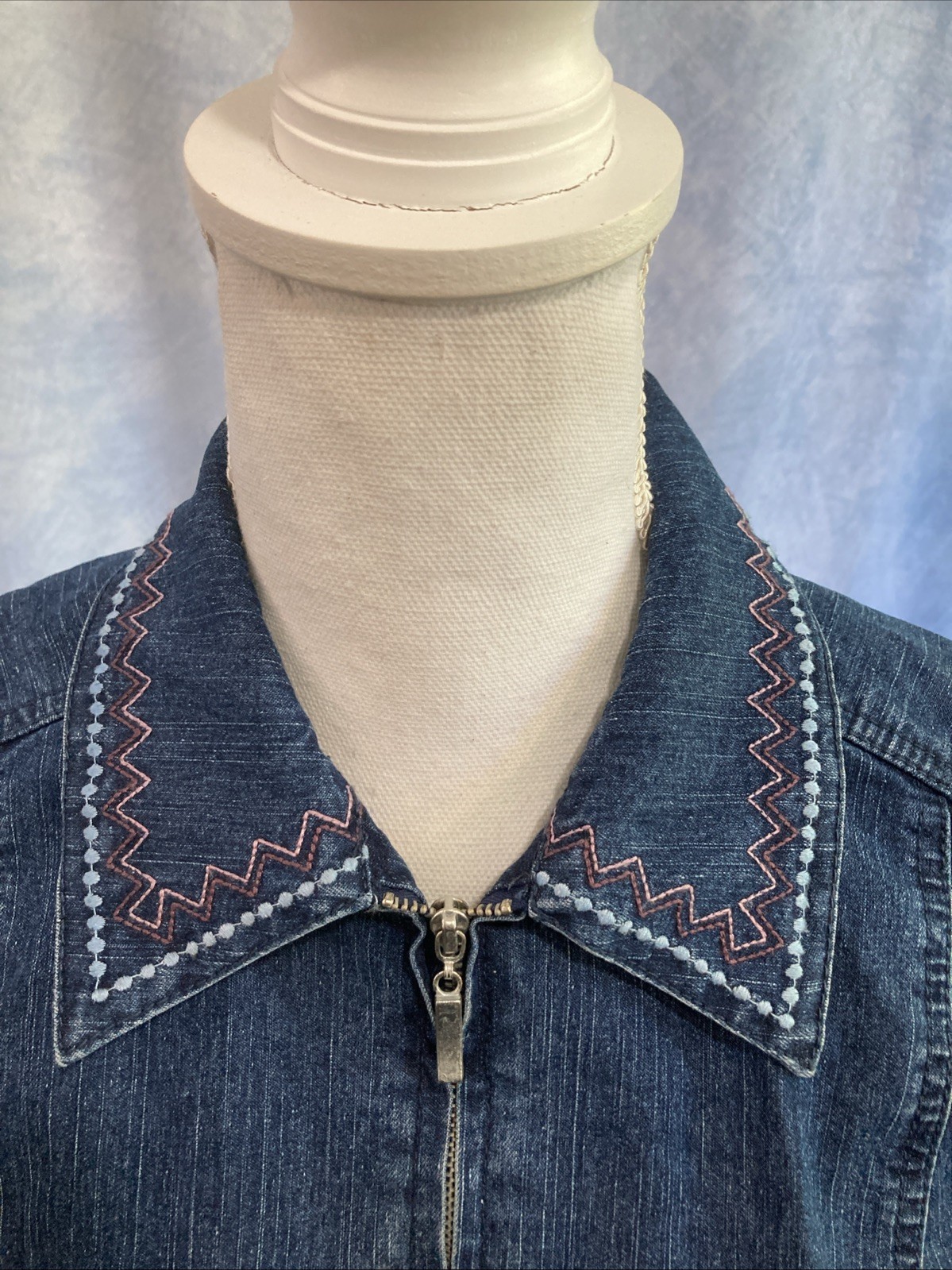 Vtg 90s Y2K Alfred Dunner Embroidered Denim Vest Granny Cottagecore Floral Sz 8