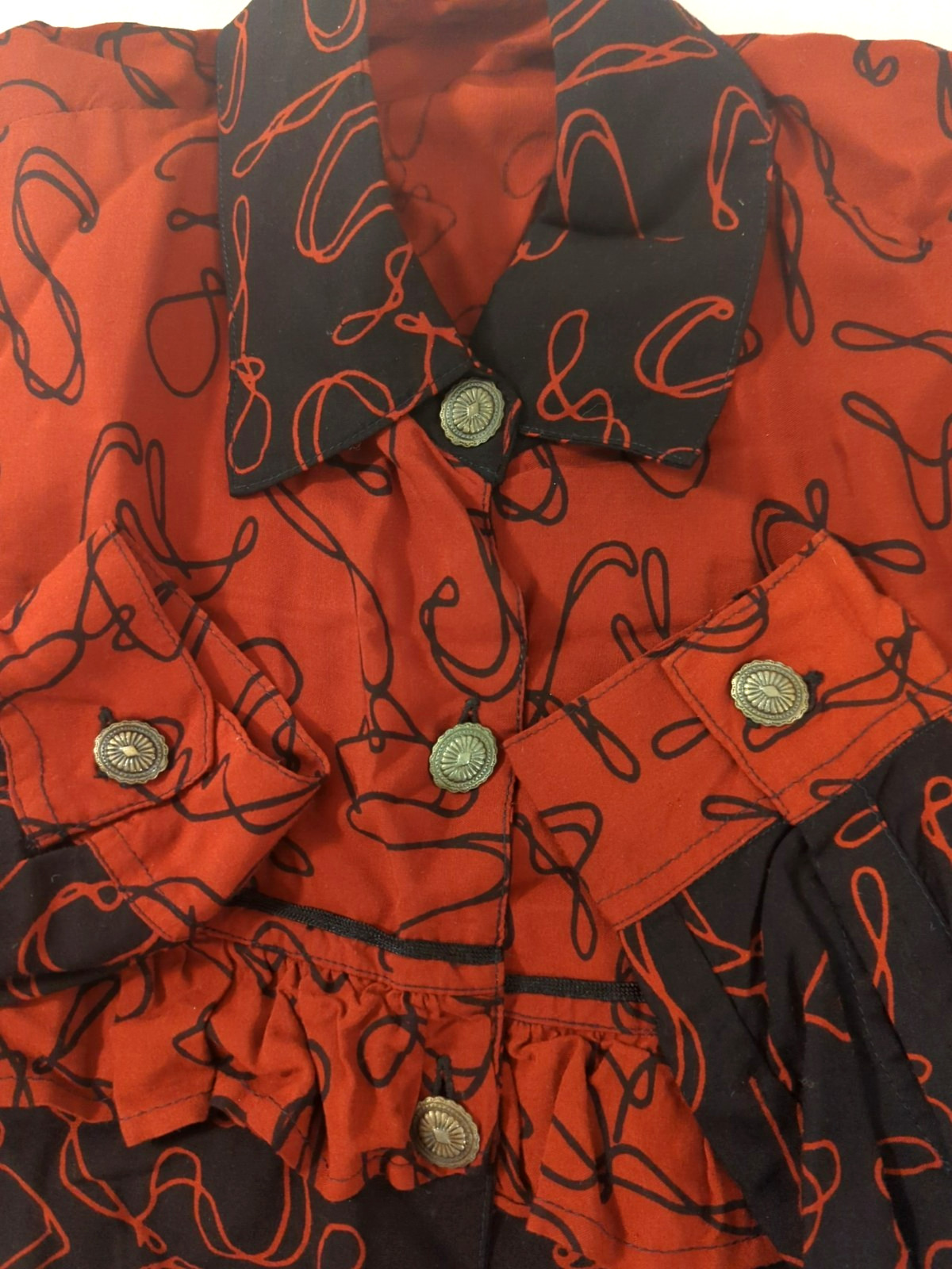 Vtg We Be Bop Shirt Blouse 2X Metal Buttons Western Flair Rodeo Southwest Boho