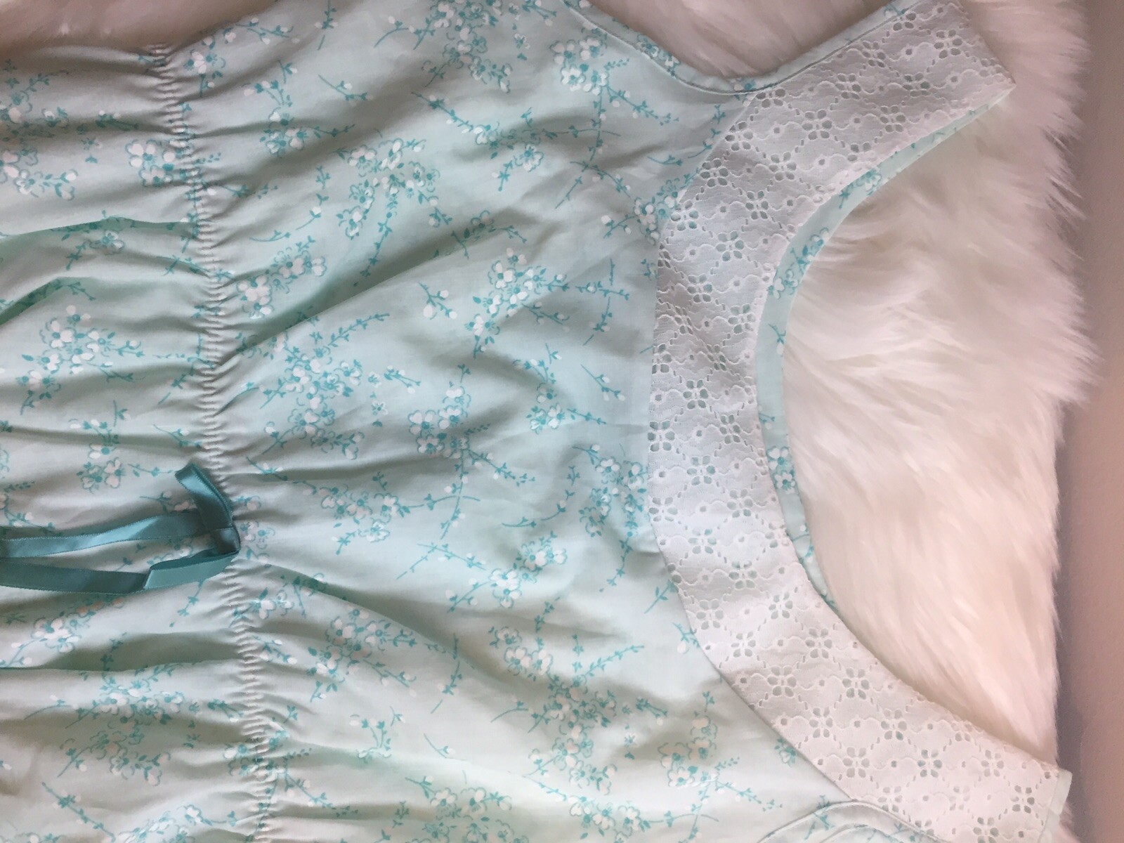 Womens 32-34 Size 15 Small Dutchmaid Nightgown Vintage Turquoise Floral H39