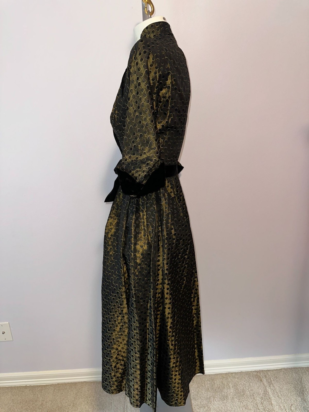 Vintage 1950s Prestige Junior Fit Flare Dress Gold Polka Dot New Look Size XS