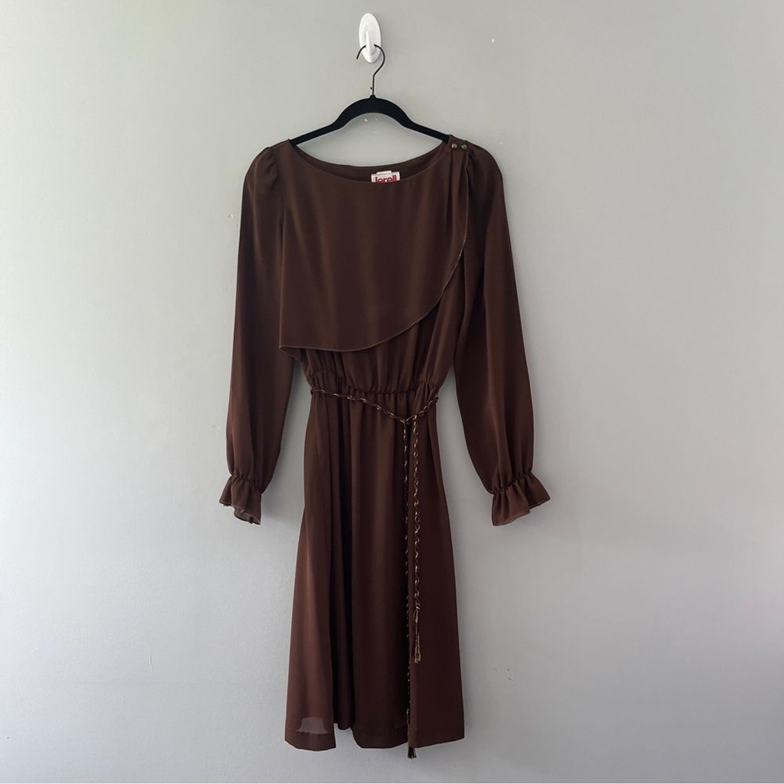 Vintage Jerell Sheer Brown Dress Long Sleeve Blouson