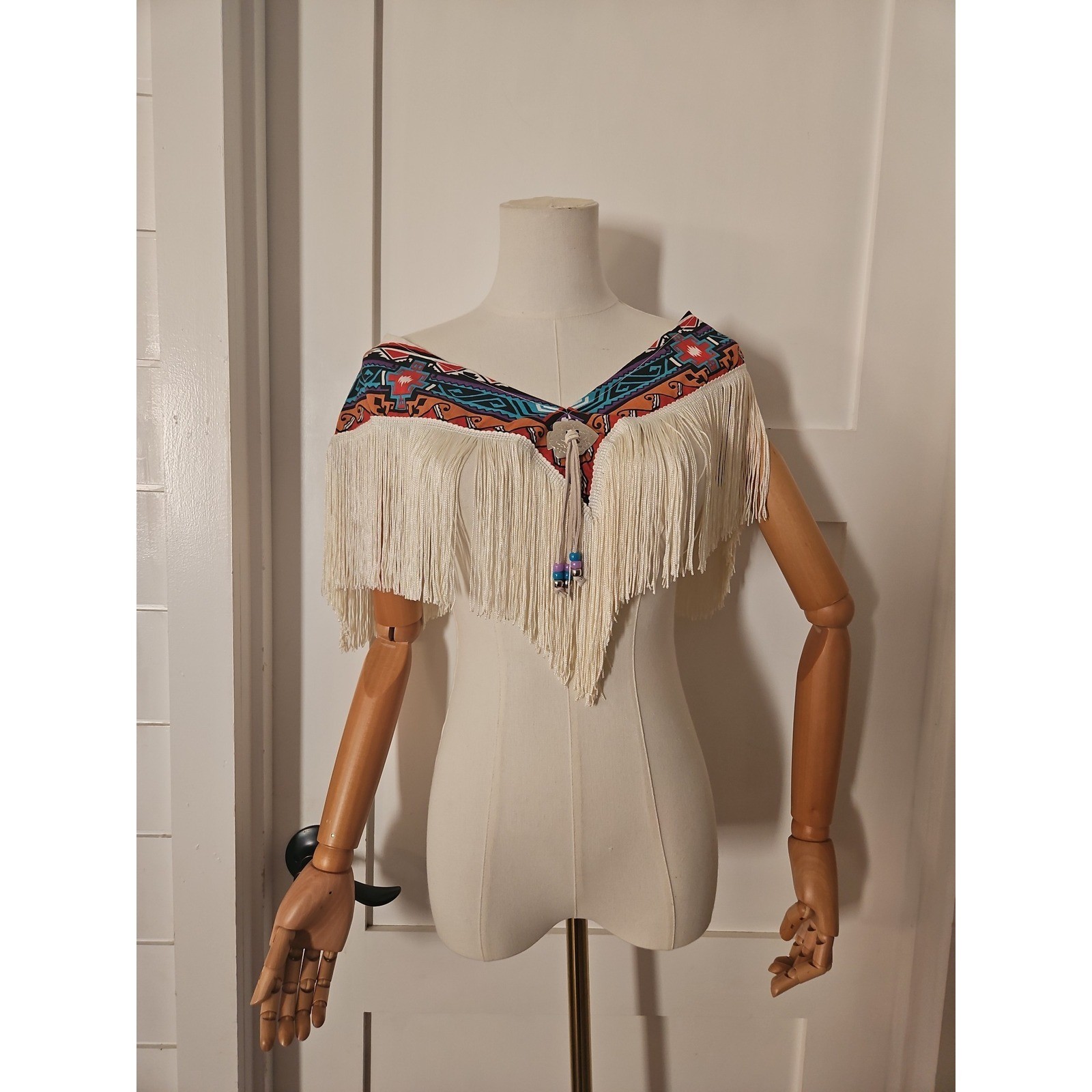 Vintage Sarahs Stuff Western Fringe Shawl Southwestern Tribal Aztec Cape Top
