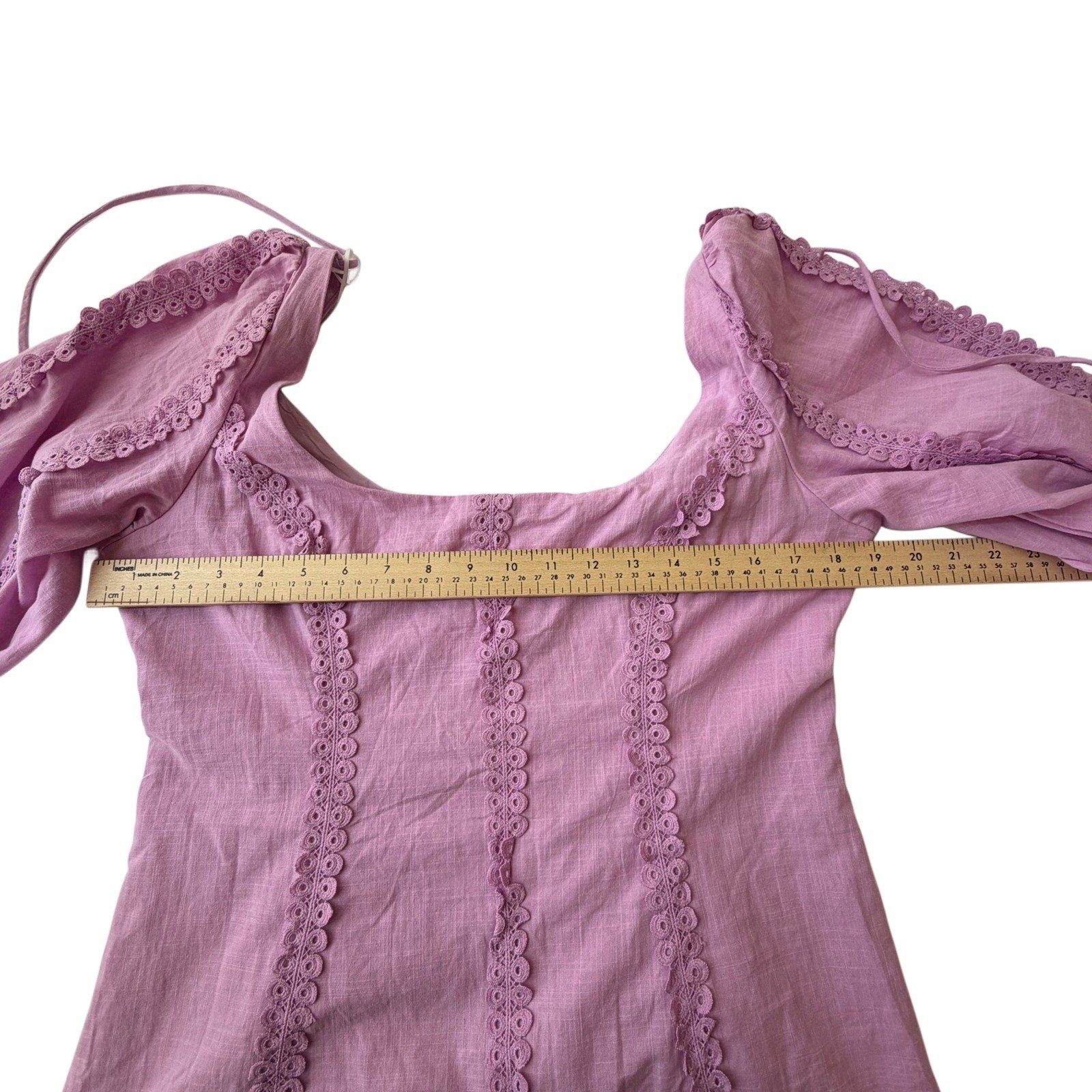 Fortunate One Purple Time Flies Mini Dress Size XL Boho Puff Sleeve Open Back