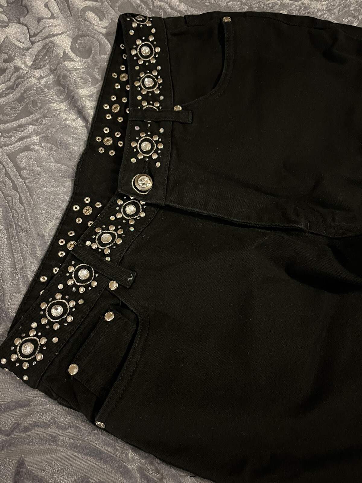 Vintage Womens Lawman Black Stainless Stud/Bling Stretch Bootcut Jeans 31×33